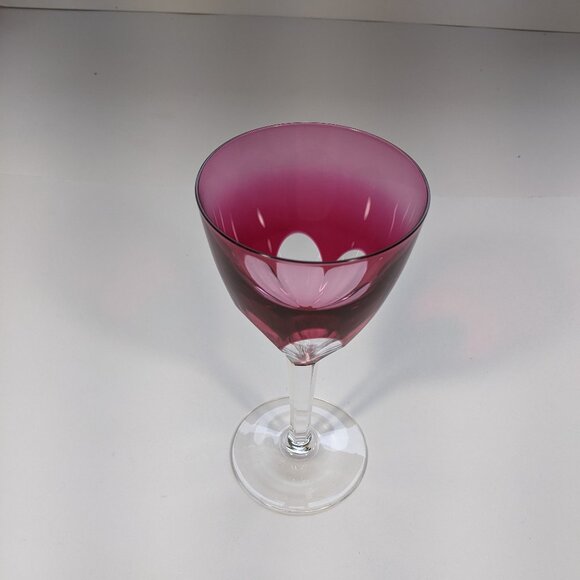 Vintage Mid Century Val St Lambert Crystal Wine Glass Cranberry Red 3 1/4 diam. - Picture 5 of 9